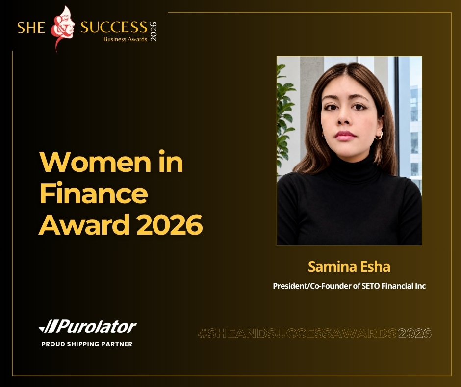Women in Finance Award 2026 nomination graphic for Samina Esha — She & Success Business Awards 2026